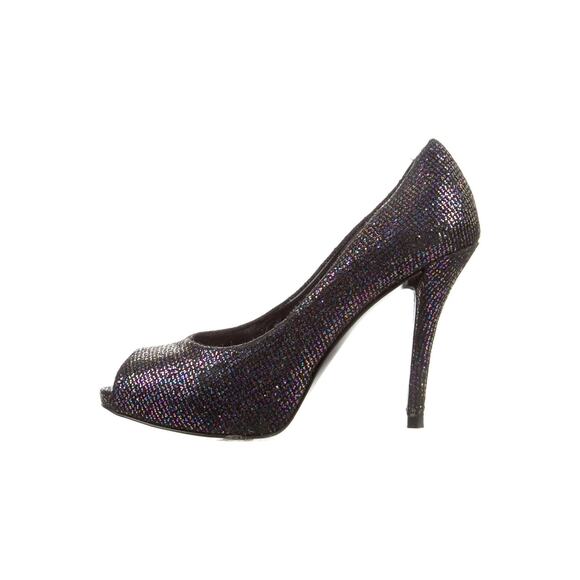 Stuart Weitzman Evebaton Glitter Peep-Toe Pumps - 7.5 - Black - Picture 1 of 5